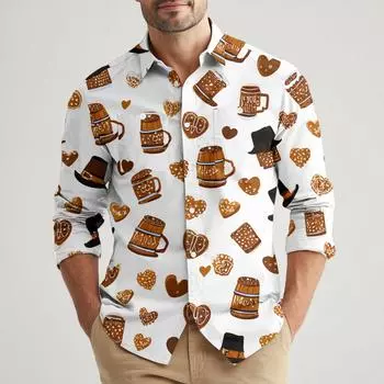 Мужская свободная и повседневная рубашка с длинным рукавом L бежевый