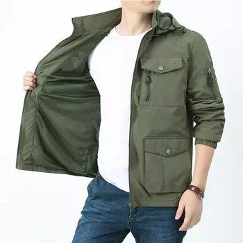 Мужская свободная куртка больших размеров с несколькими карманами, верхняя часть рабочего пальто может снимать капюшон M дубильная кора