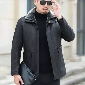 Мужская свободная куртка из овчины для среднего возраста, куртка из натуральной кожи Haining, мужская утолщенная куртка из кожи M