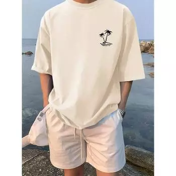 Мужская свободная модная футболка большого размера с принтом кокосовой пальмы, крутая футболка, летний мужской топ с круглым вырезом и коротким рукавом, повседневная одежда S
