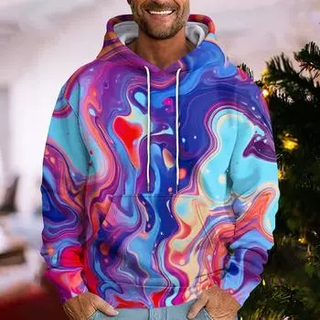 Мужская свободная модная ретро принтованная толстовка с капюшоном повседневная модная спортивная толстовка XL фиолетовый