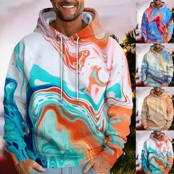 Мужская свободная модная ретро принтованная толстовка с капюшоном повседневная модная спортивная толстовка XL разноцветный