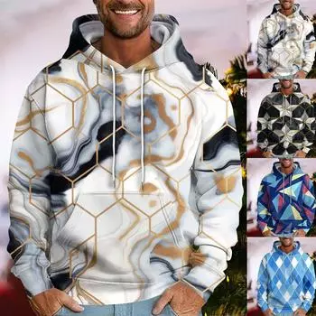 Мужская свободная модная толстовка с капюшоном с геометрическим ретро-принтом, повседневная модная спортивная толстовка XXXXL разноцветный
