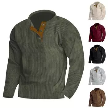 Мужская свободная однотонная толстовка без капюшона с воротником-стойкой и накладным карманом L армия зеленый