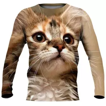 Мужская свободная повседневная футболка с круглым вырезом, мужская модная футболка с длинными рукавами и цифровым принтом Cat.