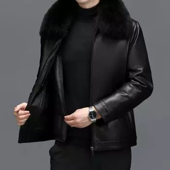 Мужская свободная повседневная куртка-пуховик для мужчин среднего возраста, кожаная куртка, кожаная куртка, меховая куртка M