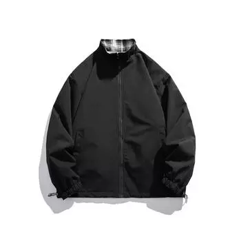 Мужская свободная повседневная куртка с клетчатой вставкой по бокам XXXL чёрный