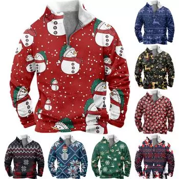 Мужская свободная повседневная модная толстовка без капюшона с воротником-стойкой и полумолнией XXXXXL тёмно-синий