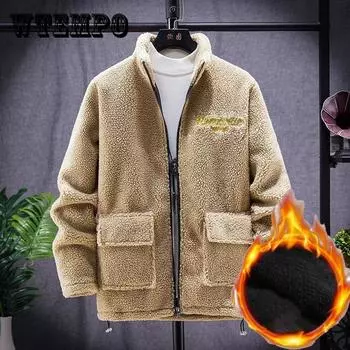 Мужская свободная повседневная парка с капюшоном, зимнее толстое теплое флокированное пальто, кашемировая куртка из ягненка, обычная XXXL