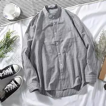 Мужская свободная повседневная рубашка в полоску с длинными рукавами. S белый