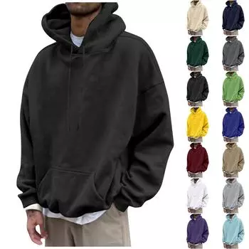 Мужская свободная повседневная толстовка с капюшоном Мужская однотонная свободная повседневная толстовка XXL чёрный