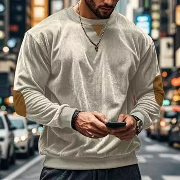 Мужская свободная повседневная вельветовая мужская футболка с круглым вырезом и длинными рукавами для мужчин S светло-серый