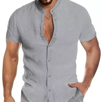 Мужская свободная рубашка больших размеров, летняя однотонная рубашка из хлопка и льна с лацканами, повседневные рубашки с короткими рукавами, мужская одежда M белый
