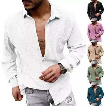 Мужская свободная рубашка большого размера с однотонным принтом Zou Zou Cloth Lapel Long Sleeve Casual Shirt L армия зеленый