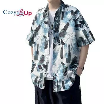 Мужская свободная рубашка Cosy Up с короткими рукавами и цветочным принтом большого размера M серый