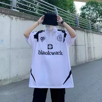 Мужская свободная рубашка поло с принтом ретро-мотоцикла Medium чёрный