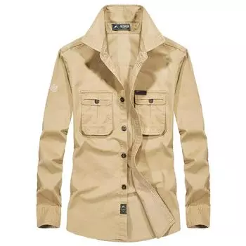 Мужская свободная рубашка с длинным рукавом, весна-осень, большой размер, военная рубашка M хаки