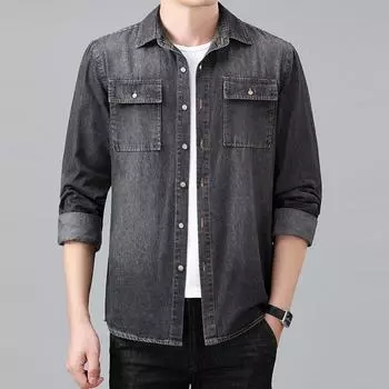 Мужская свободная рубашка с длинными рукавами больших размеров на весну и осень, однотонная повседневная джинсовая куртка 8XL