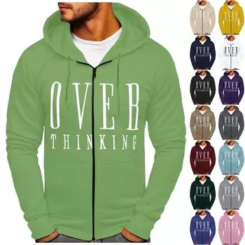 Мужская свободная толстовка на молнии с капюшоном и принтом, мужская повседневная модная спортивная толстовка L чёрный