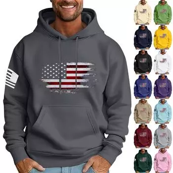 Мужская свободная толстовка с капюшоном и принтом флага, мужская повседневная модная спортивная толстовка XXL чёрный