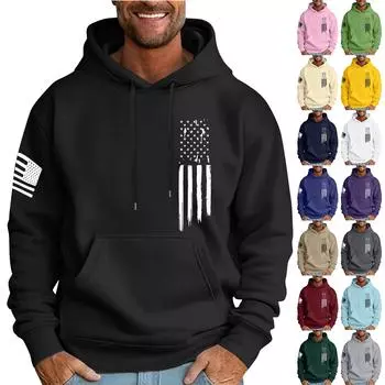 Мужская свободная толстовка с капюшоном и принтом флага, мужская повседневная модная спортивная толстовка L чёрный