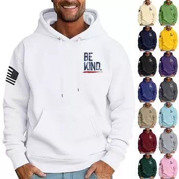 Мужская свободная толстовка с капюшоном и принтом флага, мужская повседневная модная спортивная толстовка L чёрный