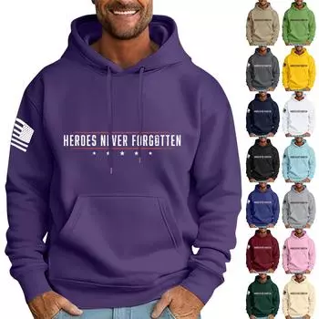 Мужская свободная толстовка с капюшоном и принтом флага, мужская повседневная модная спортивная толстовка L чёрный