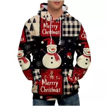 Мужская свободная толстовка с капюшоном с принтом, мужская повседневная модная спортивная толстовка L чёрный