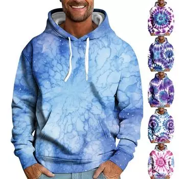 Мужская свободная толстовка с капюшоном с принтом, мужская повседневная модная спортивная толстовка L синий