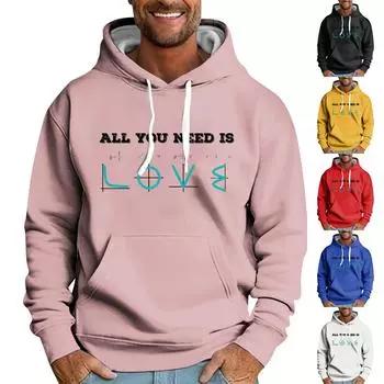 Мужская свободная толстовка с капюшоном с принтом, мужская повседневная модная спортивная толстовка L чёрный