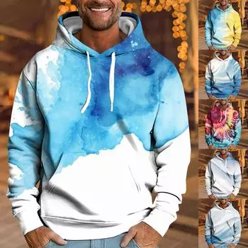 Мужская свободная толстовка с капюшоном с принтом, мужская повседневная модная спортивная толстовка L синий