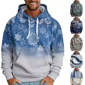 Мужская свободная толстовка с капюшоном с принтом, мужская повседневная модная спортивная толстовка L синий