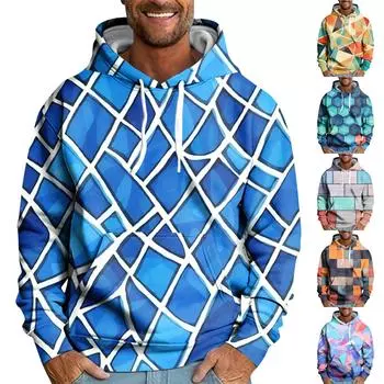 Мужская свободная толстовка с капюшоном с принтом, мужская повседневная модная спортивная толстовка L циан