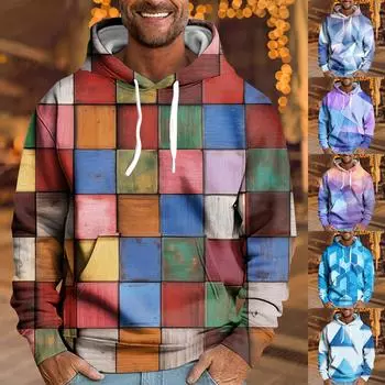 Мужская свободная толстовка с капюшоном с принтом, мужская повседневная модная спортивная толстовка L синий