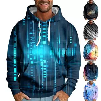 Мужская свободная толстовка с капюшоном с принтом, мужская повседневная модная спортивная толстовка L чёрный