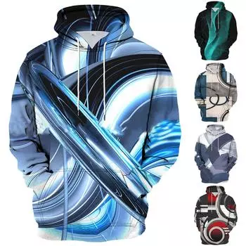 Мужская свободная толстовка с капюшоном с принтом, мужская повседневная модная спортивная толстовка L чёрный