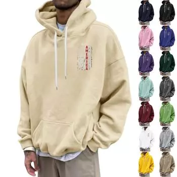 Мужская свободная толстовка с капюшоном с принтом, мужская повседневная модная спортивная толстовка L бежевый