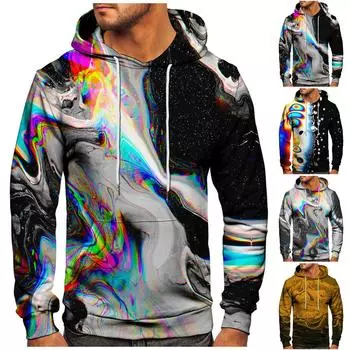 Мужская свободная толстовка с капюшоном с принтом, мужская повседневная модная спортивная толстовка L чёрный