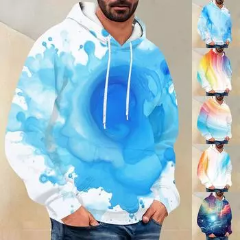 Мужская свободная толстовка с капюшоном с принтом, мужская повседневная модная спортивная толстовка L синий