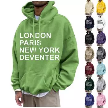 Мужская свободная толстовка с капюшоном с принтом, мужская повседневная модная спортивная толстовка L чёрный