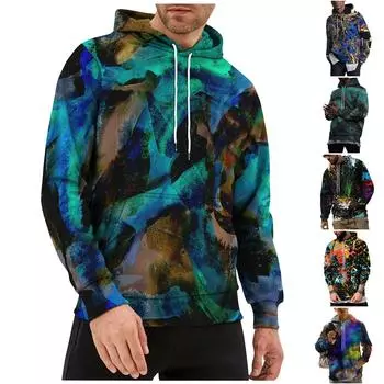 Мужская свободная толстовка с капюшоном с принтом, мужская повседневная модная спортивная толстовка L чёрный