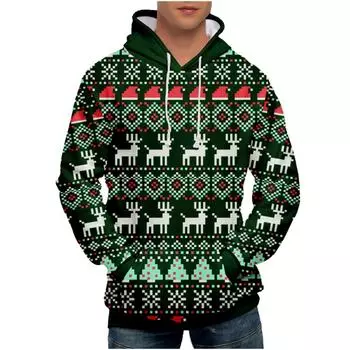 Мужская свободная толстовка с капюшоном с принтом, мужская повседневная модная спортивная толстовка M чёрный