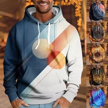 Мужская свободная толстовка с капюшоном с принтом, мужская повседневная модная спортивная толстовка L синий