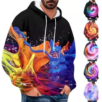 Мужская свободная толстовка с капюшоном с принтом, мужская повседневная модная спортивная толстовка L синий