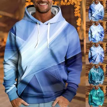 Мужская свободная толстовка с капюшоном с принтом, мужская повседневная модная спортивная толстовка L синий