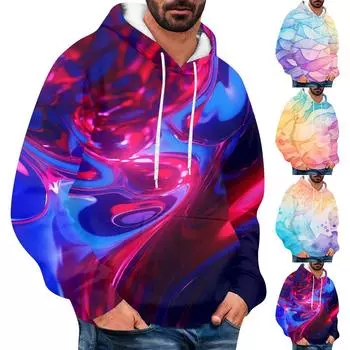 Мужская свободная толстовка с капюшоном с принтом, мужская повседневная модная спортивная толстовка L циан