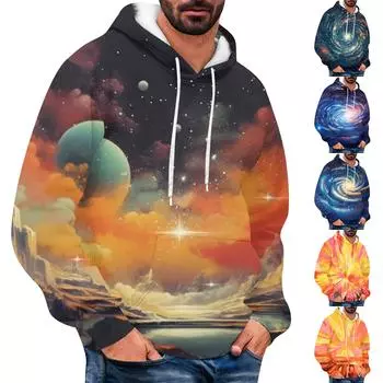 Мужская свободная толстовка с капюшоном с принтом, мужская повседневная модная спортивная толстовка L синий