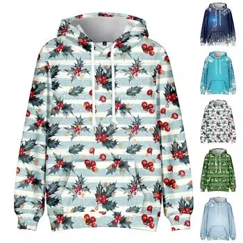 Мужская свободная толстовка с капюшоном с рождественским принтом, мужская повседневная модная спортивная толстовка L темно-зеленого