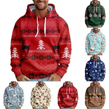 Мужская свободная толстовка с капюшоном с рождественским принтом, мужская повседневная модная спортивная толстовка L армия зеленый