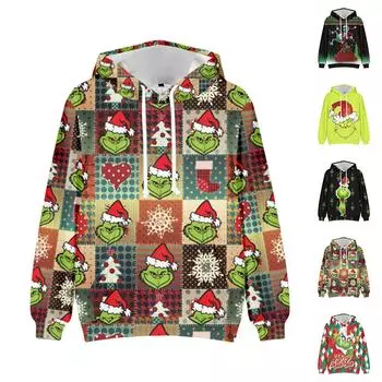 Мужская свободная толстовка с капюшоном с рождественским принтом, мужская повседневная модная спортивная толстовка XXXXL чёрный